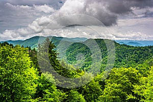 Dramatic view of the Appalachian Mountains from Newfound Gap Road, at Great Smoky Mountains National Park, Tennessee.