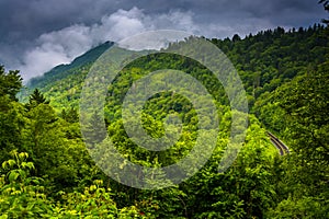 Dramatic view of the Appalachian Mountains from Newfound Gap Road, at Great Smoky Mountains National Park, Tennessee.