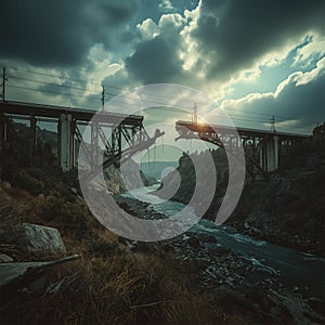 Broken Bridge Over River