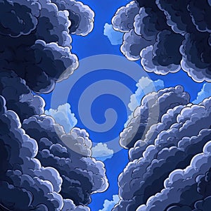 Dramatic view of cloudy sky with vibrant blue patches in between dark clouds