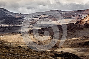 Dramatic view of desolated land of Tongariro National Park resembling Mordor from Lord of The Rings