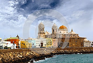 Dramatic view of the Dome of Cadiz and seaside at the evening, Andalusia, Spain