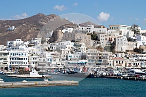 Dramatic view of the old harbor and town at Naxos island, Greece