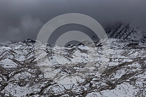 Dramatic view over gloomy Ngozumpa glacier in.