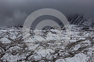 Dramatic view over gloomy Ngozumpa glacier in. photo