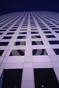 Dramatic view of skyscrapers from the ground up.