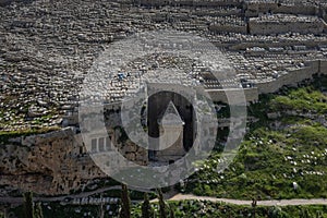 Dramatic view of Zechariah's Tomb in the Kidron Valley of Jerusalem, Israel