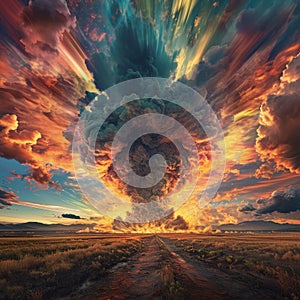 Dramatic Volcanic Eruption with Explosive Sky at Sunset