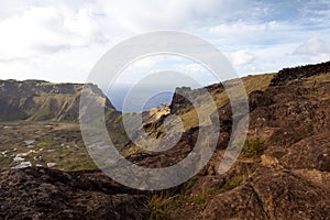 Dramatic Volcano crater near Orongo Easter Island