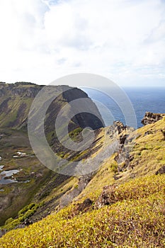 Dramatic Volcano crater near Orongo, Easter Island