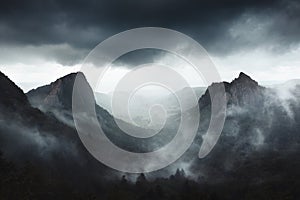 Dramatic weather on Sanadoire and TuiliÃÂ¨re rocks in Auvergne province - France