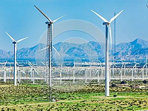 Dramatic Wind Turbine Farm in the Desert of California.