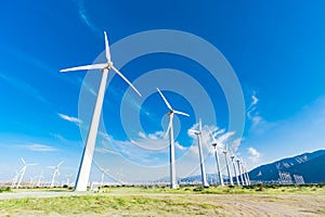 Dramatic Wind Turbine Farm in the Desert of California.