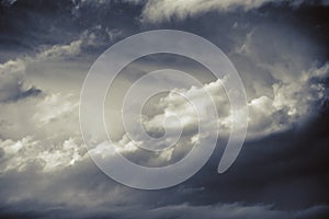 Dramatic winter cloudscape in bw background