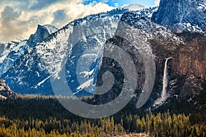 Dramatic Winter Morning on Half Dome and Bridalveil Falls, Yosemite National Park, California