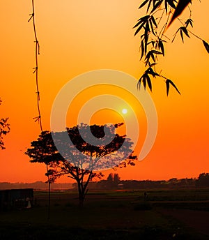 Dramatical colorful sunset in winter. photo