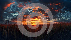 dramatical cornfield sunset