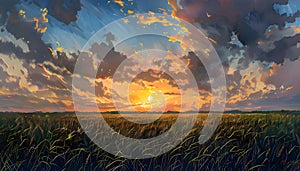 dramatical cornfield sunset