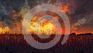 dramatical cornfield sunset