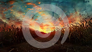 dramatical cornfield sunset