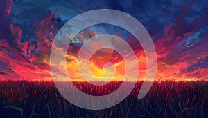 dramatical cornfield sunset