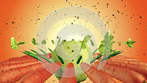 Dramatically Animated Exotic Vegetables Video. Abstract concept animation of carrots,peas,lettuce,cabbage vegetable