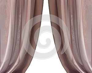 Drape a brown curtain with large folds, isolated on white