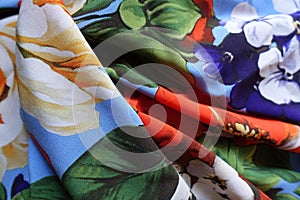 Draped bright and colorful rayon fabric