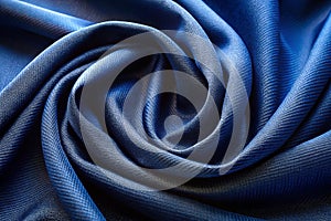 Draped deep blue fabric texture, close-up