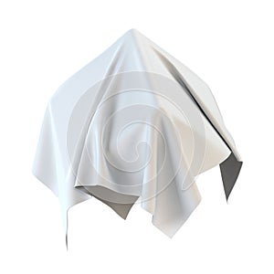 Drapery, white sheet covering box shape isolated on white background, presentation pedestal 3d rendering