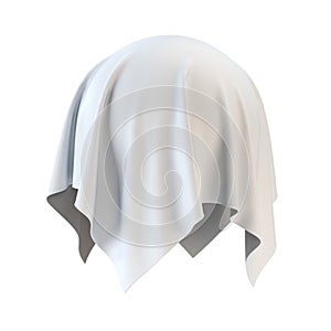 Drapery, white sheet covering spherical shape isolated on white background, presentation pedestal 3d rendering