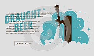 Draught Beer Tap With Foam Web Banner Design For Promotion.