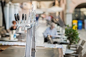 Draught beer taps and other beverages.