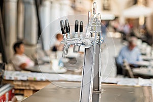 Draught beer taps and other beverages.
