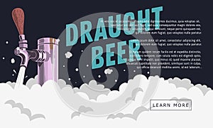 Draught Draft Beer Tap With Foam Web Banner Design