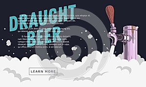 Draught Draft Beer Tap With Foam Web Banner Design photo