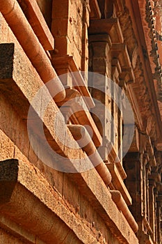 Dravidian stone architecture work in the ancient Brihadisvara Temple in Thanjavur, india.