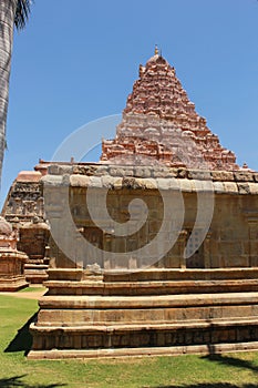 Dravidian styled construction and sculpures of the Brihadisvara Temple in Gangaikonda Cholapuram, india.