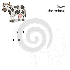 Draw the animal cow educational game vector