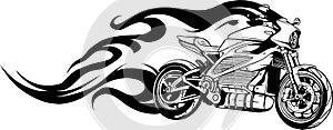 draw in black and white of Motorcycle Racing on fire Vector illustration design