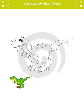 We draw a dinosaur. Dot to dot. Draw a line. Game for toddler. Learning numbers for kid. Education developing worksheet. Isolated