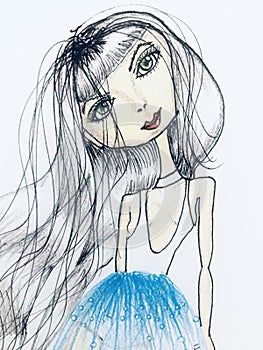 Draw of a girl with straight hair