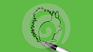 Draw Japanese rabbit or bunnie mammal in light and dark brown color combination with black outlinen abstract green background