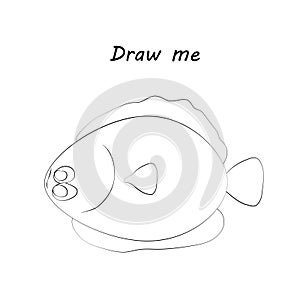 Draw me - vector illustration of sea animals. The flounder coloring game for children.