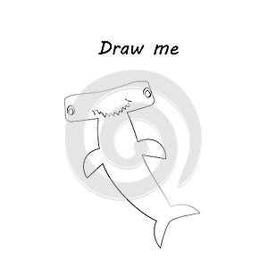 Draw me - vector illustration of sea animals. The hammerhead shark coloring game for children.