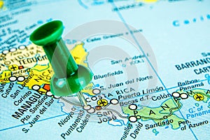 Draw-pin stick into real map, travelling to S Costarica photo