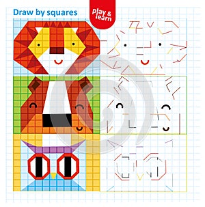 Draw by Portraits of Bear, Lion, Owl Art Kid Game