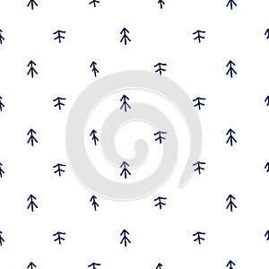 Draw seamless minimalistic patterns  with christmas trees on white background for christmas and winter and New year Doodle cartoon
