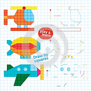 Draw by Squares Airplane Transport Art Kid Game