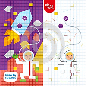 Draw by Squares Astronauts in Space Art Kid Game